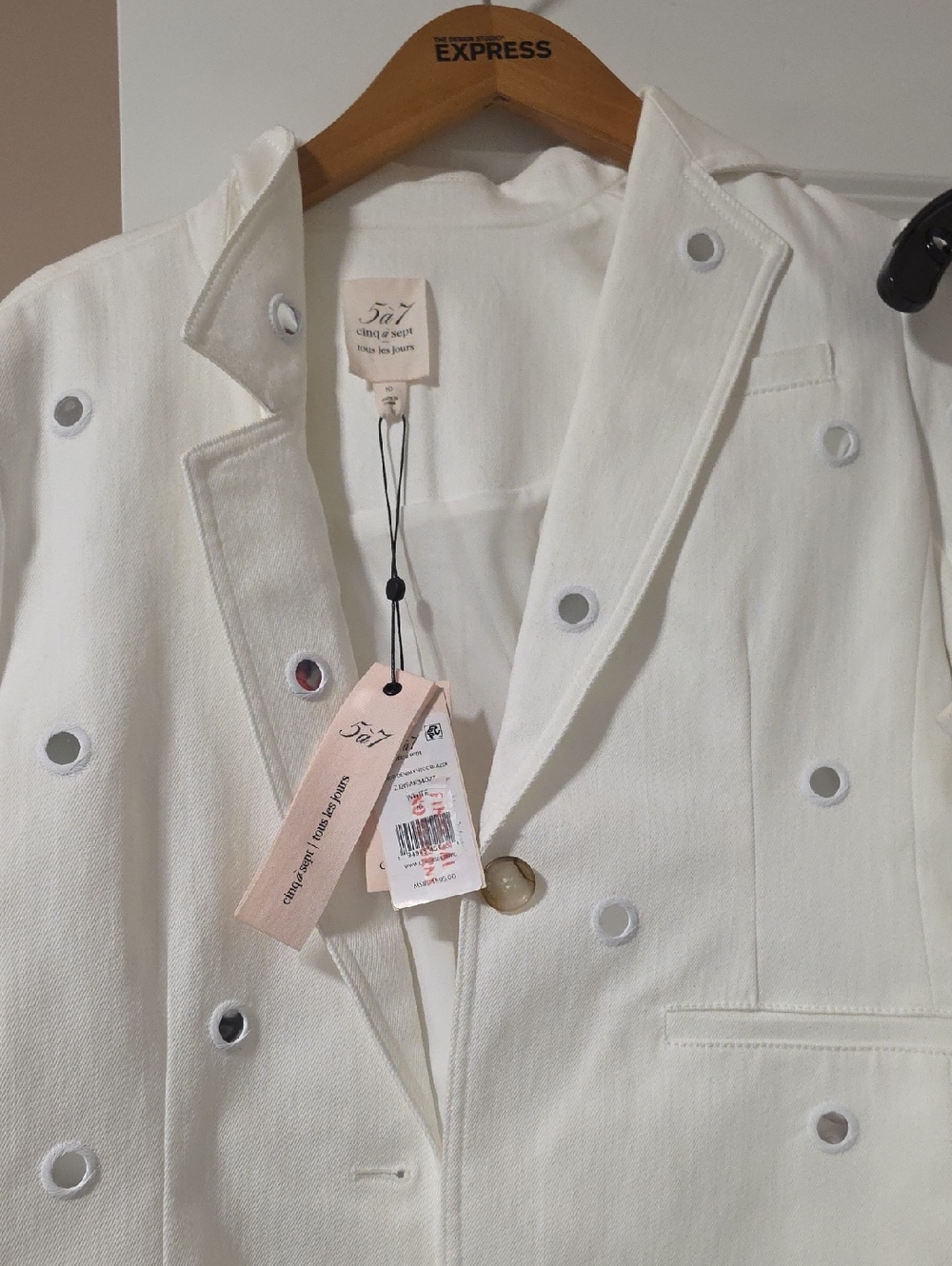 cinq a sept White Eyelet-Detail Blazer